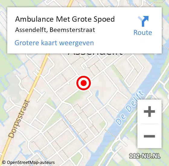 Locatie op kaart van de 112 melding: Ambulance Met Grote Spoed Naar Assendelft, Beemsterstraat op 3 april 2019 13:33