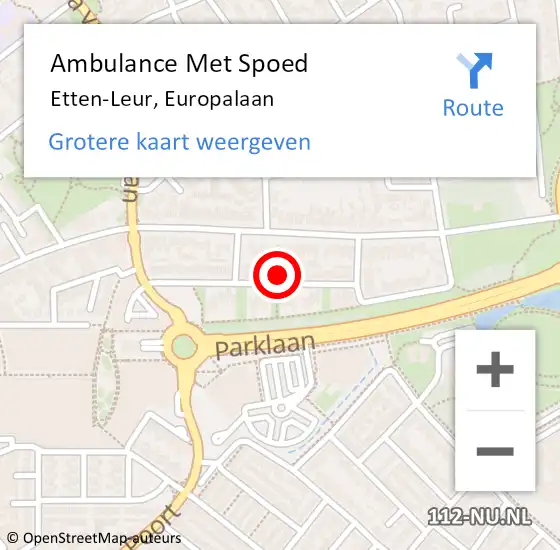 Locatie op kaart van de 112 melding: Ambulance Met Spoed Naar Etten-Leur, Europalaan op 3 april 2019 14:03