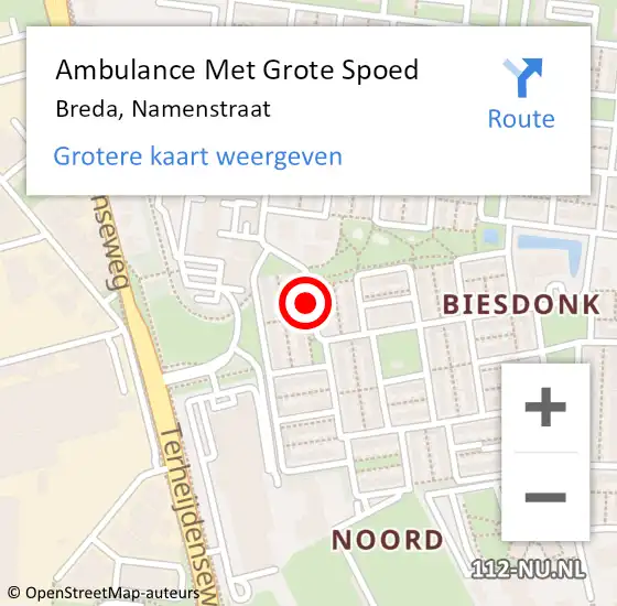Locatie op kaart van de 112 melding: Ambulance Met Grote Spoed Naar Breda, Namenstraat op 3 april 2019 14:57
