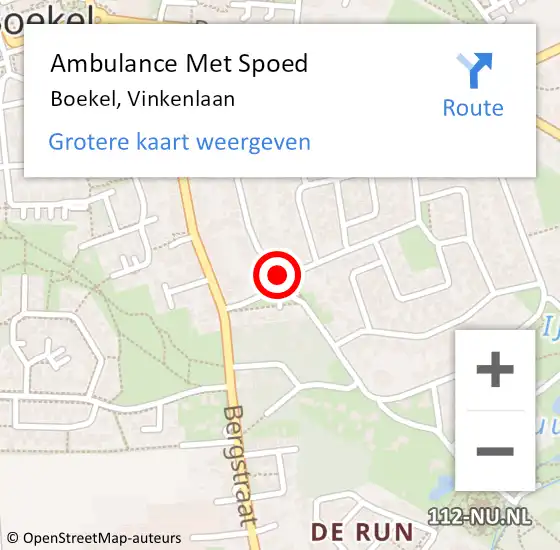 Locatie op kaart van de 112 melding: Ambulance Met Spoed Naar Boekel, Vinkenlaan op 4 april 2019 07:15