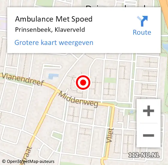 Locatie op kaart van de 112 melding: Ambulance Met Spoed Naar Prinsenbeek, Klaverveld op 4 april 2019 10:33