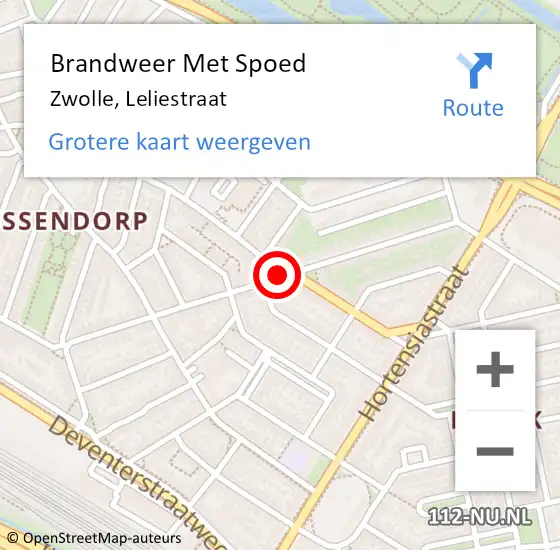 Locatie op kaart van de 112 melding: Brandweer Met Spoed Naar Zwolle, Leliestraat op 4 april 2019 10:51