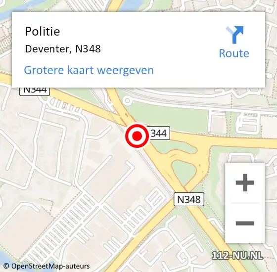 Locatie op kaart van de 112 melding: Politie Deventer, N348 op 4 april 2019 16:58