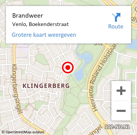 Locatie op kaart van de 112 melding: Brandweer Venlo, Boekenderstraat op 5 april 2019 12:05