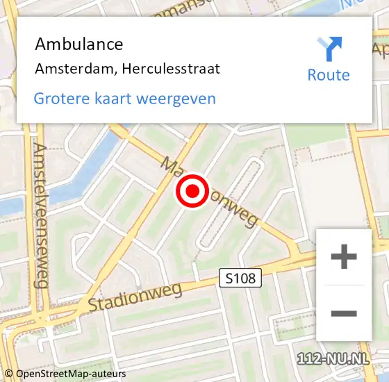 Locatie op kaart van de 112 melding: Ambulance Amsterdam, Herculesstraat op 5 april 2019 13:19