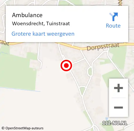 Locatie op kaart van de 112 melding: Ambulance Woensdrecht, Tuinstraat op 5 april 2019 13:33