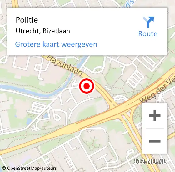 Locatie op kaart van de 112 melding: Politie Utrecht, Bizetlaan op 5 april 2019 14:40