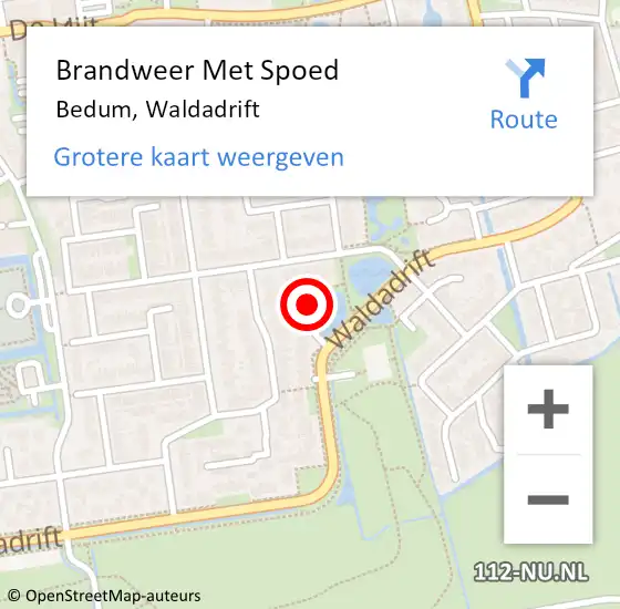 Locatie op kaart van de 112 melding: Brandweer Met Spoed Naar Bedum, Waldadrift op 5 april 2019 21:18
