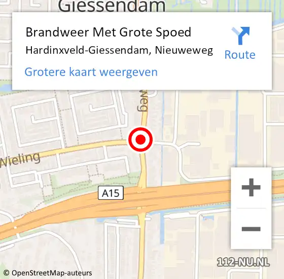 Locatie op kaart van de 112 melding: Brandweer Met Grote Spoed Naar Hardinxveld-Giessendam, Nieuweweg op 6 april 2019 12:53