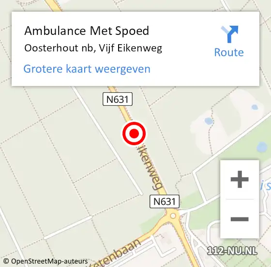 Locatie op kaart van de 112 melding: Ambulance Met Spoed Naar Oosterhout nb, Vijf Eikenweg op 6 april 2019 16:46