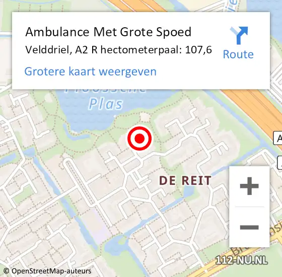 Locatie op kaart van de 112 melding: Ambulance Met Grote Spoed Naar Velddriel, A2 R hectometerpaal: 107,6 op 6 april 2019 17:11