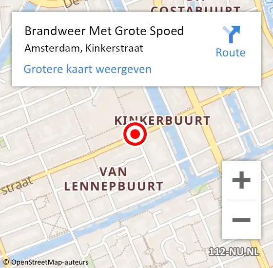 Locatie op kaart van de 112 melding: Brandweer Met Grote Spoed Naar Amsterdam, Kinkerstraat op 6 april 2019 17:13