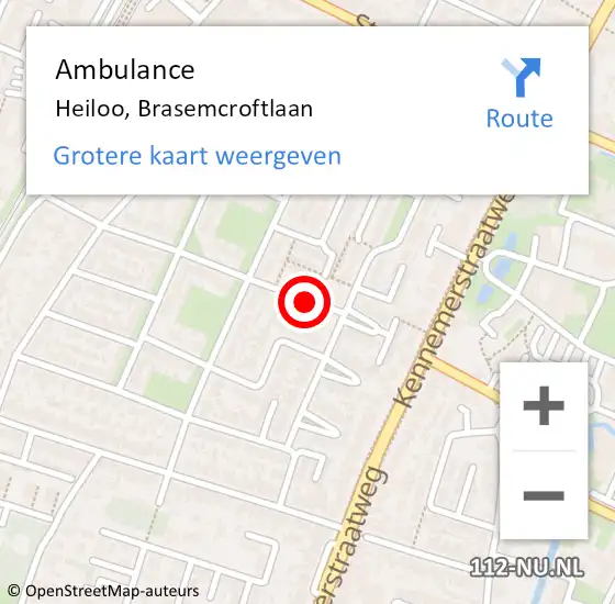 Locatie op kaart van de 112 melding: Ambulance Heiloo, Brasemcroftlaan op 6 april 2019 18:05