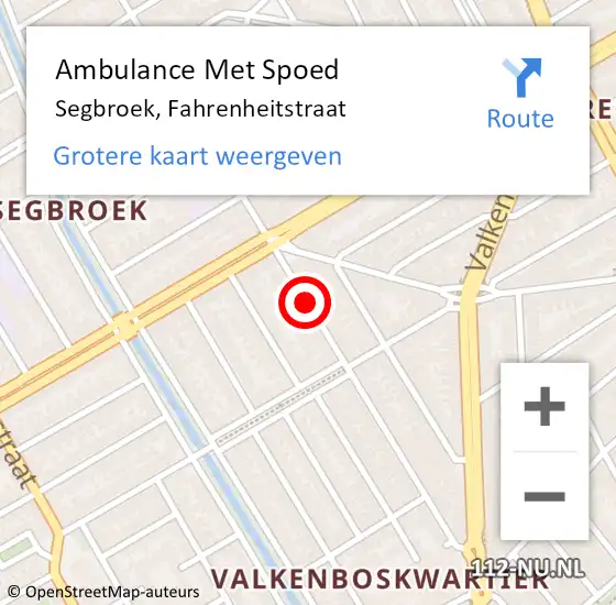 Locatie op kaart van de 112 melding: Ambulance Met Spoed Naar Segbroek, Fahrenheitstraat op 6 april 2019 18:54