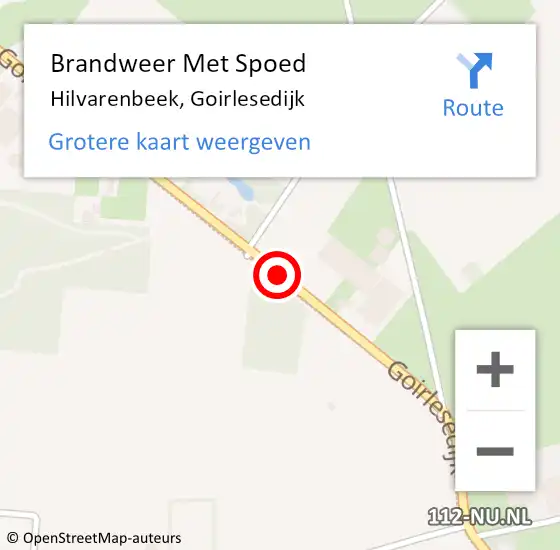 Locatie op kaart van de 112 melding: Brandweer Met Spoed Naar Hilvarenbeek, Goirlesedijk op 6 april 2019 19:36