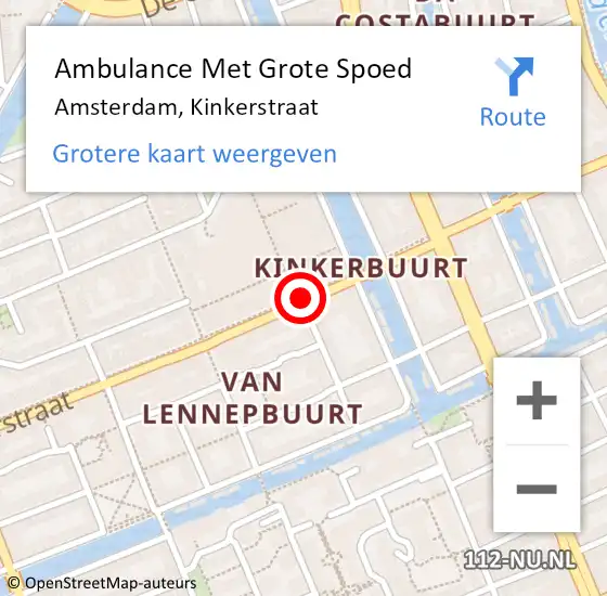 Locatie op kaart van de 112 melding: Ambulance Met Grote Spoed Naar Amsterdam, Kinkerstraat op 7 april 2019 00:26