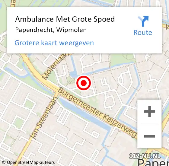Locatie op kaart van de 112 melding: Ambulance Met Grote Spoed Naar Papendrecht, Wipmolen op 7 april 2019 00:59