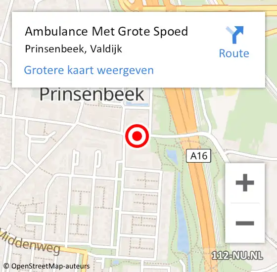 Locatie op kaart van de 112 melding: Ambulance Met Grote Spoed Naar Prinsenbeek, Valdijk op 7 april 2019 08:15
