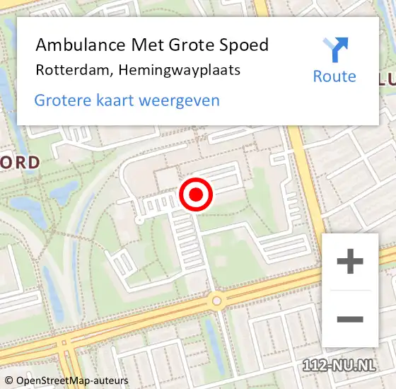 Locatie op kaart van de 112 melding: Ambulance Met Grote Spoed Naar Rotterdam, Hemingwayplaats op 7 april 2019 09:52