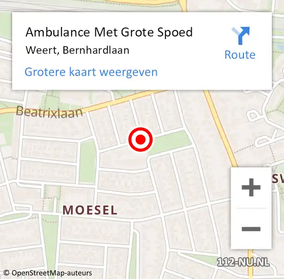 Locatie op kaart van de 112 melding: Ambulance Met Grote Spoed Naar Weert, Bernhardlaan op 7 april 2019 13:56