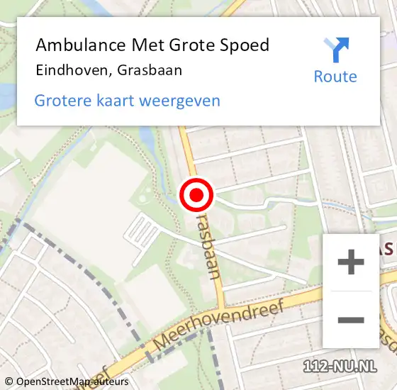 Locatie op kaart van de 112 melding: Ambulance Met Grote Spoed Naar Eindhoven, Grasbaan op 8 april 2019 07:48