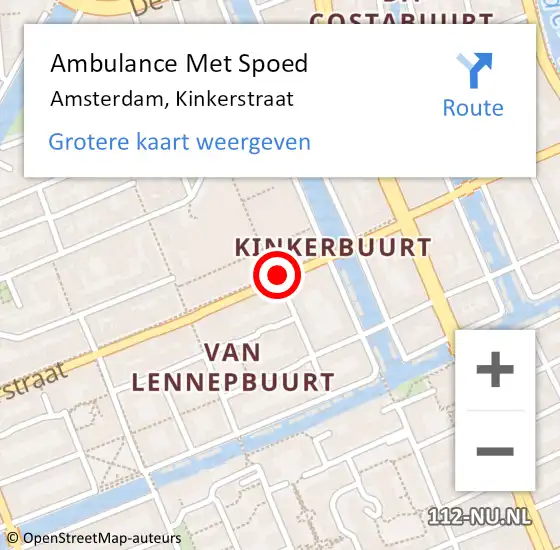Locatie op kaart van de 112 melding: Ambulance Met Spoed Naar Amsterdam, Kinkerstraat op 8 april 2019 10:38