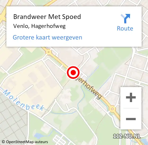 Locatie op kaart van de 112 melding: Brandweer Met Spoed Naar Venlo, Hagerhofweg op 8 april 2019 10:49