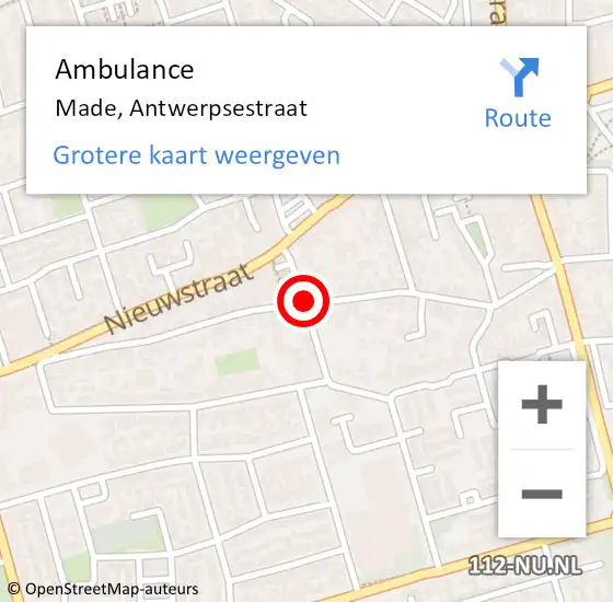 Locatie op kaart van de 112 melding: Ambulance Made, Antwerpsestraat op 8 april 2019 15:20