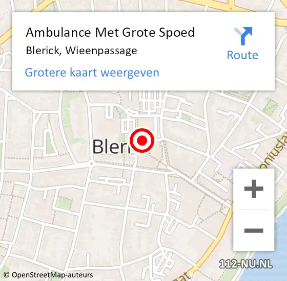Locatie op kaart van de 112 melding: Ambulance Met Grote Spoed Naar Blerick, Wieenpassage op 8 april 2019 16:16