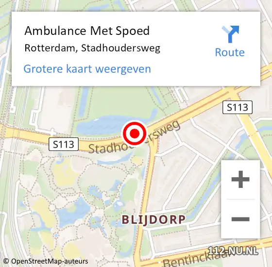 Locatie op kaart van de 112 melding: Ambulance Met Spoed Naar Rotterdam, Stadhoudersweg op 8 april 2019 19:21