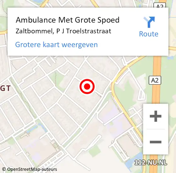 Locatie op kaart van de 112 melding: Ambulance Met Grote Spoed Naar Zaltbommel, P J Troelstrastraat op 9 april 2019 01:58