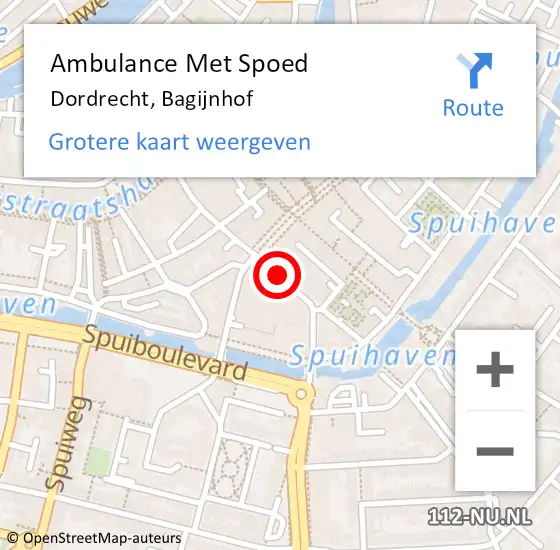 Locatie op kaart van de 112 melding: Ambulance Met Spoed Naar Dordrecht, Bagijnhof op 9 april 2019 10:29