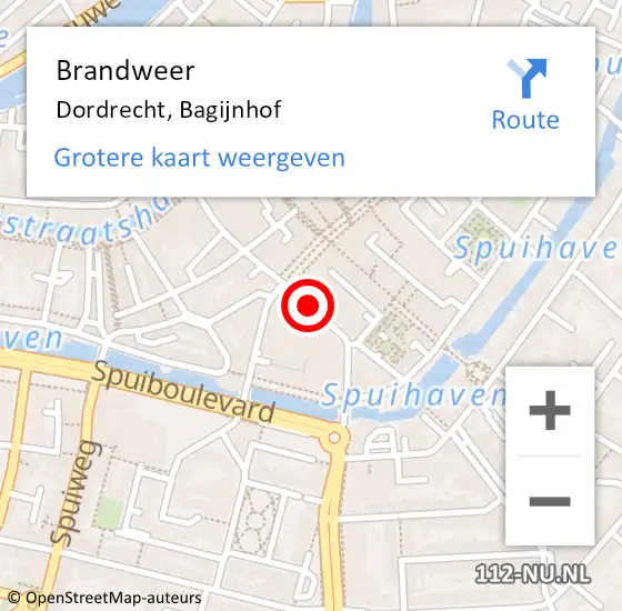 Locatie op kaart van de 112 melding: Brandweer Dordrecht, Bagijnhof op 9 april 2019 10:59