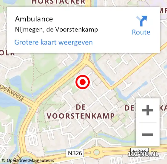 Locatie op kaart van de 112 melding: Ambulance Nijmegen, de Voorstenkamp op 9 april 2019 14:46