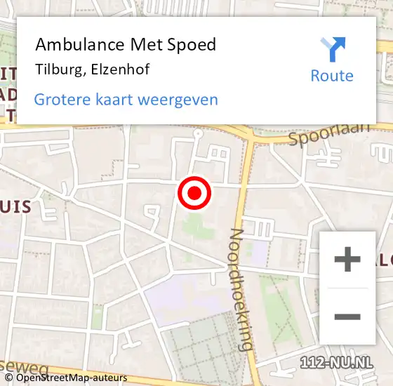 Locatie op kaart van de 112 melding: Ambulance Met Spoed Naar Tilburg, Elzenhof op 9 april 2019 17:05