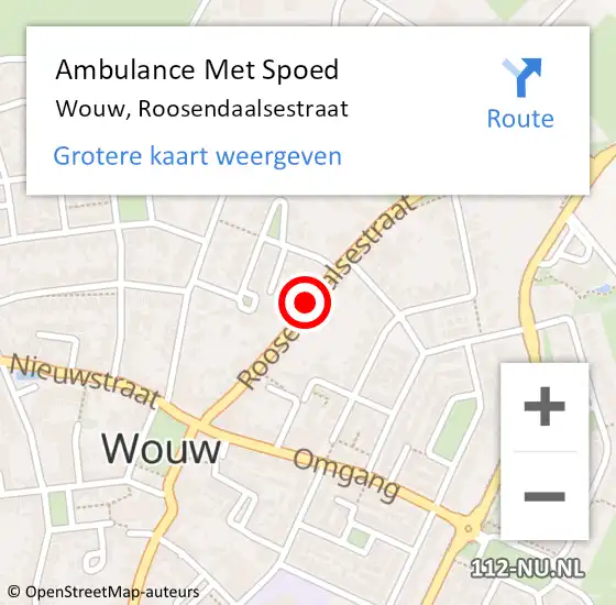 Locatie op kaart van de 112 melding: Ambulance Met Spoed Naar Wouw, Roosendaalsestraat op 9 april 2019 18:56