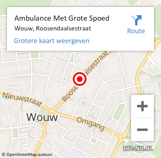 Locatie op kaart van de 112 melding: Ambulance Met Grote Spoed Naar Wouw, Roosendaalsestraat op 9 april 2019 19:02