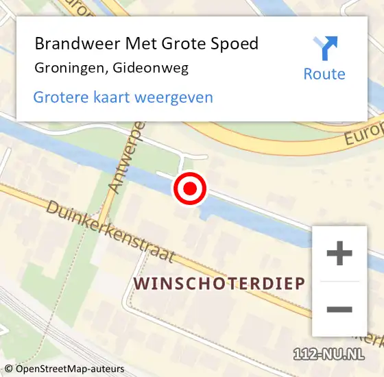 Locatie op kaart van de 112 melding: Brandweer Met Grote Spoed Naar Groningen, Gideonweg op 9 april 2019 19:21