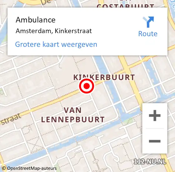Locatie op kaart van de 112 melding: Ambulance Amsterdam, Kinkerstraat op 9 april 2019 21:03