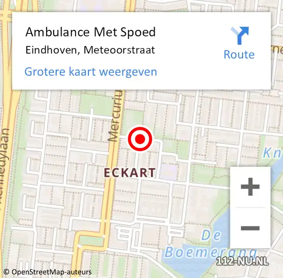 Locatie op kaart van de 112 melding: Ambulance Met Spoed Naar Eindhoven, Meteoorstraat op 10 april 2019 03:05