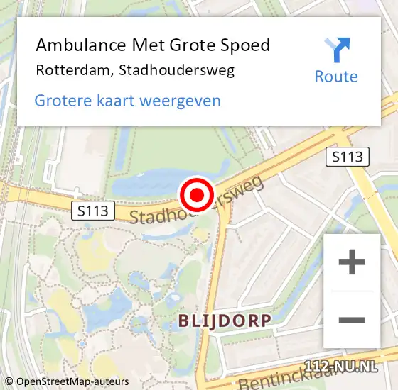 Locatie op kaart van de 112 melding: Ambulance Met Grote Spoed Naar Rotterdam, Stadhoudersweg op 10 april 2019 09:18