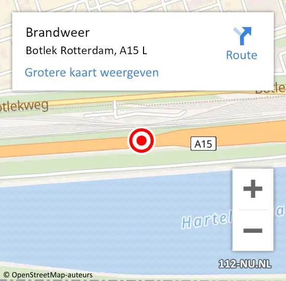 Locatie op kaart van de 112 melding: Brandweer Botlek Rotterdam, A15 R op 10 april 2019 17:26