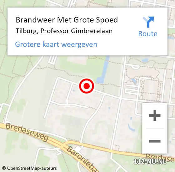 Locatie op kaart van de 112 melding: Brandweer Met Grote Spoed Naar Tilburg, Professor Gimbrerelaan op 10 april 2019 19:47