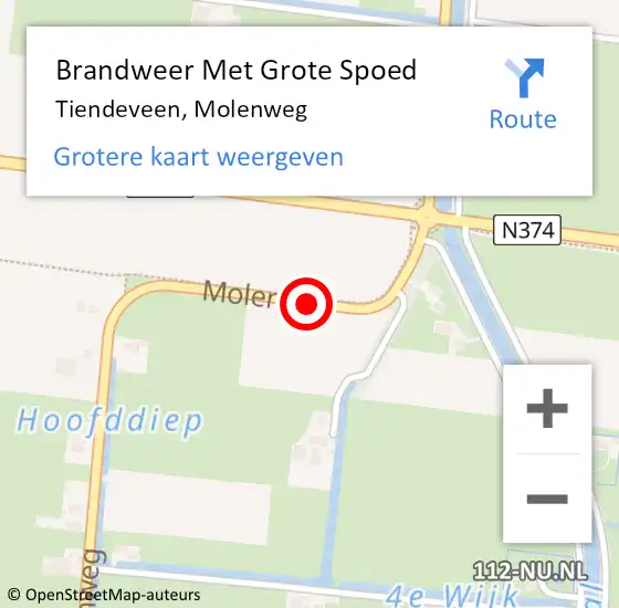 Locatie op kaart van de 112 melding: Brandweer Met Grote Spoed Naar Tiendeveen, Molenweg op 11 april 2019 02:24