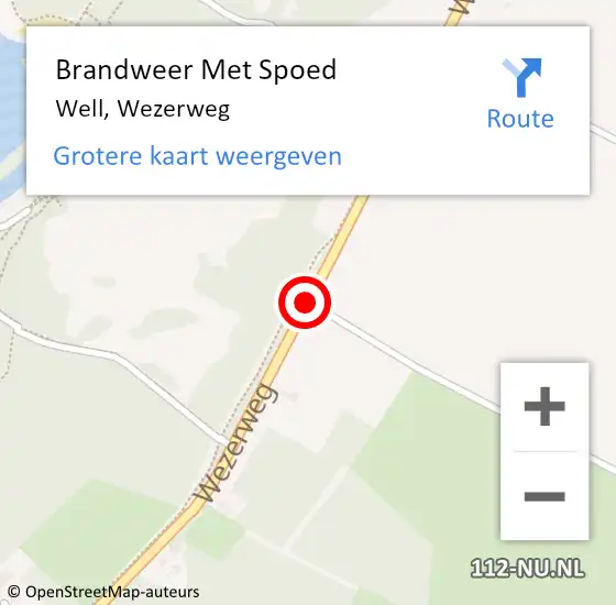 Locatie op kaart van de 112 melding: Brandweer Met Spoed Naar Well, Wezerweg op 11 april 2019 09:39