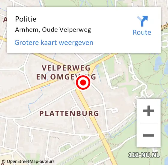 Locatie op kaart van de 112 melding: Politie Arnhem, Oude Velperweg op 11 april 2019 21:25