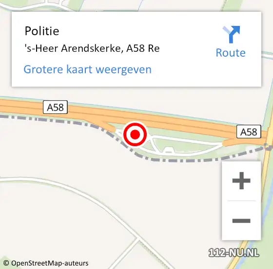 Locatie op kaart van de 112 melding: Politie 's-Heer Arendskerke, A58 Re op 12 april 2019 20:43