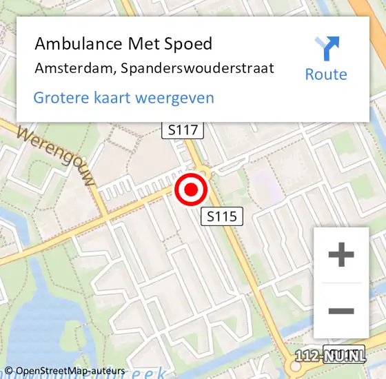 Locatie op kaart van de 112 melding: Ambulance Met Spoed Naar Amsterdam, Spanderswouderstraat op 13 april 2019 03:23