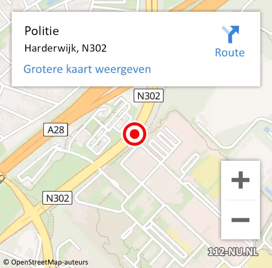 Locatie op kaart van de 112 melding: Politie Harderwijk, N302 op 13 april 2019 05:57