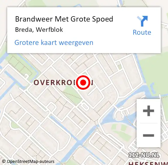 Locatie op kaart van de 112 melding: Brandweer Met Grote Spoed Naar Breda, Werfblok op 13 april 2019 09:37
